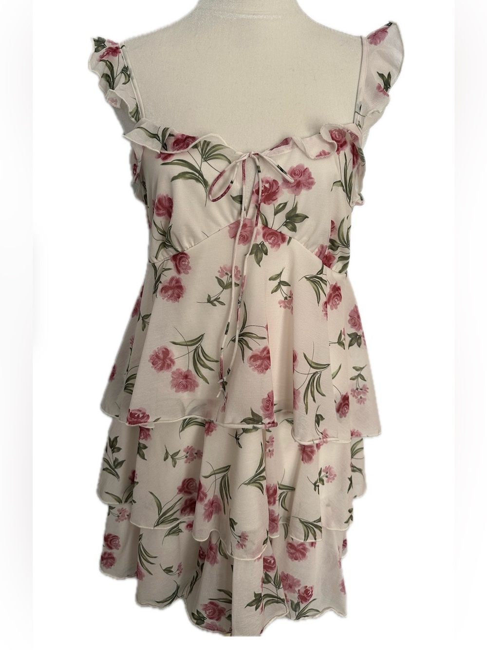 Y2K Style Babydoll Pink Floral Ruffle Tiered Tunic Top  XL